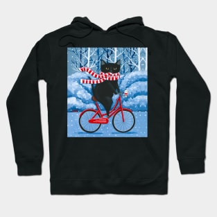 Black Cat Winter Bicycle Ride Hoodie